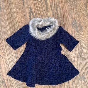 Janie & Jack Navy Blue Dress with Faux Fur Collar size 6-12 mo